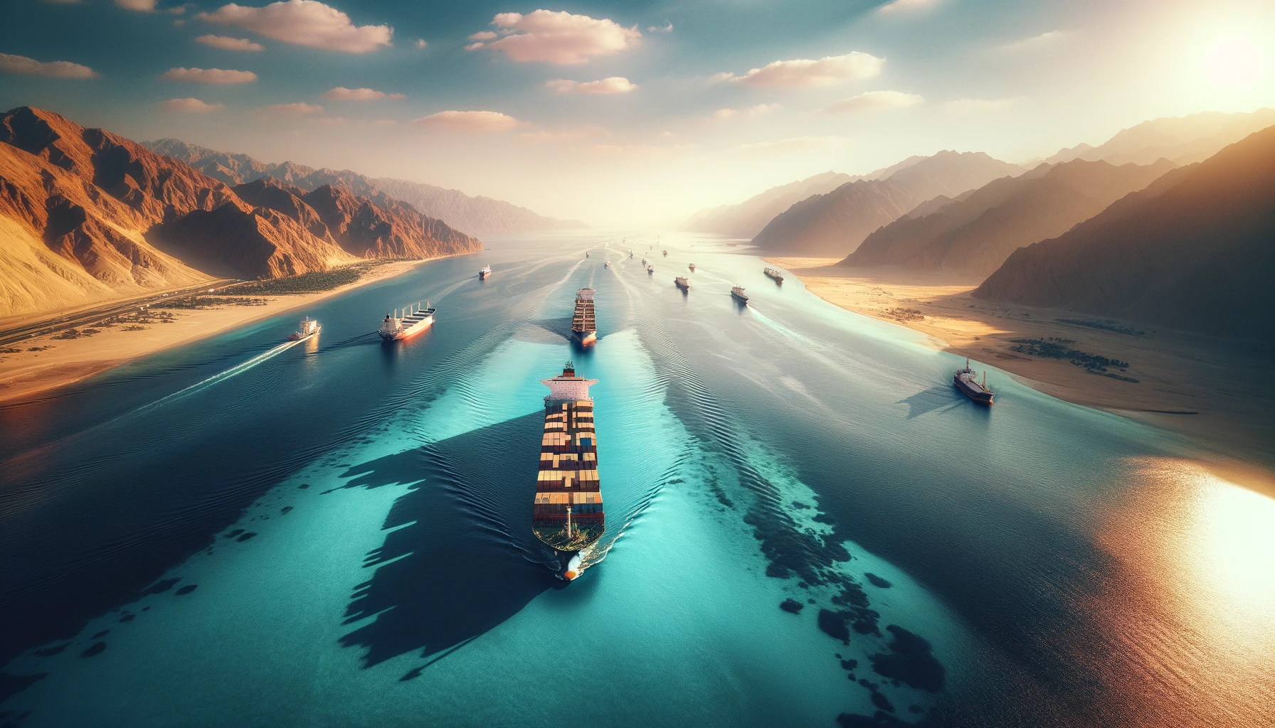 Red sea shipping route from above
