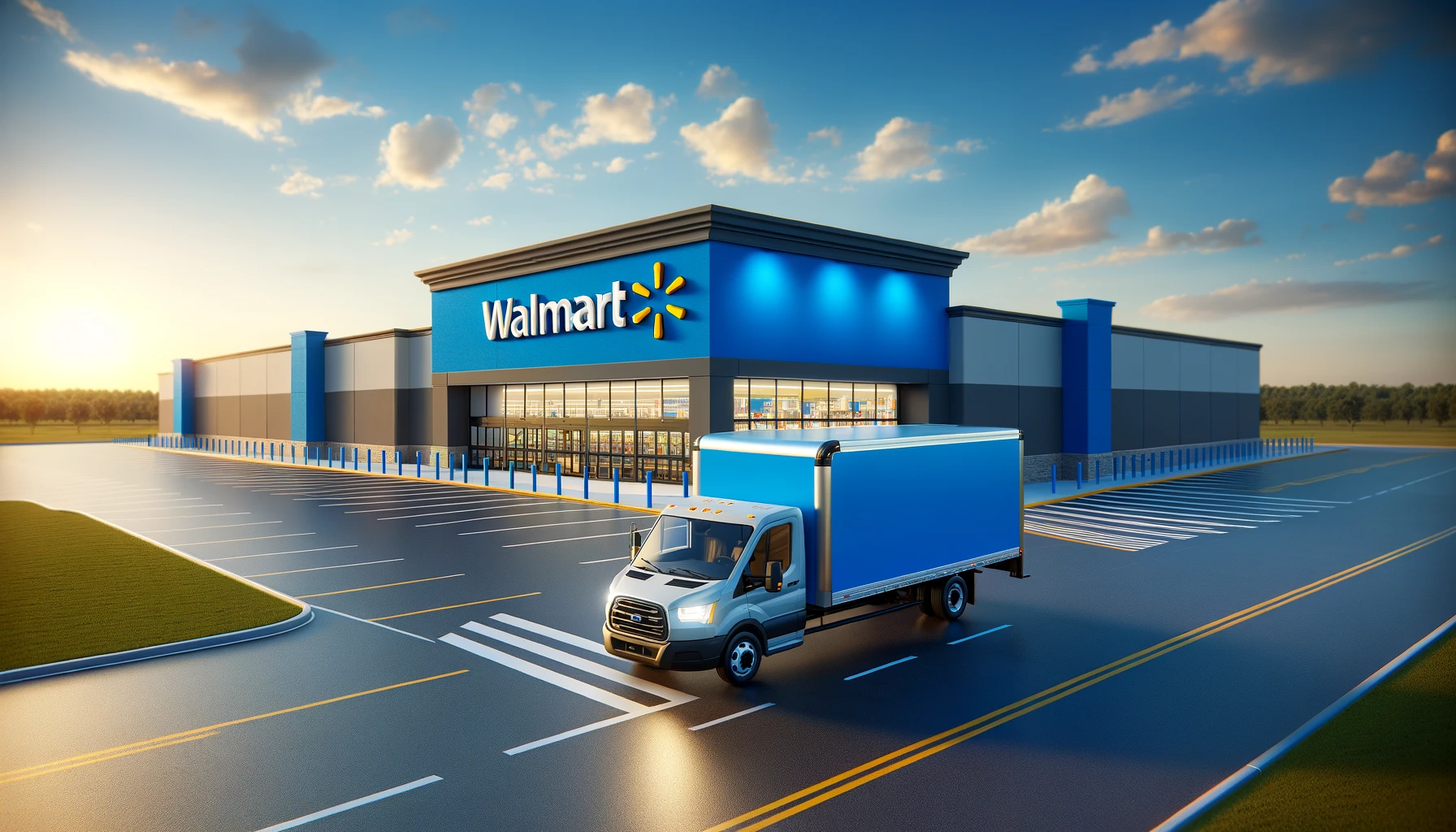 Wal-mart lorry parking outside a Wal-mart store