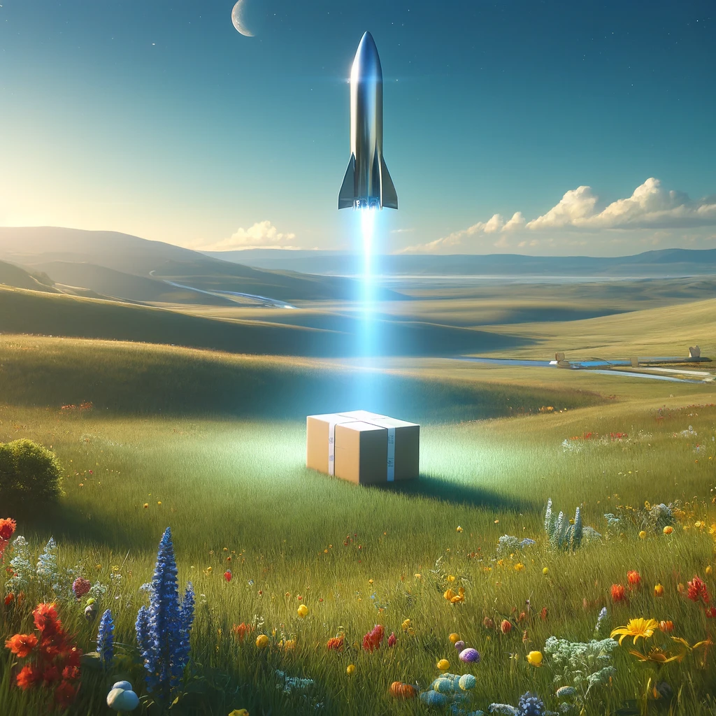 a rocket delivering a package
