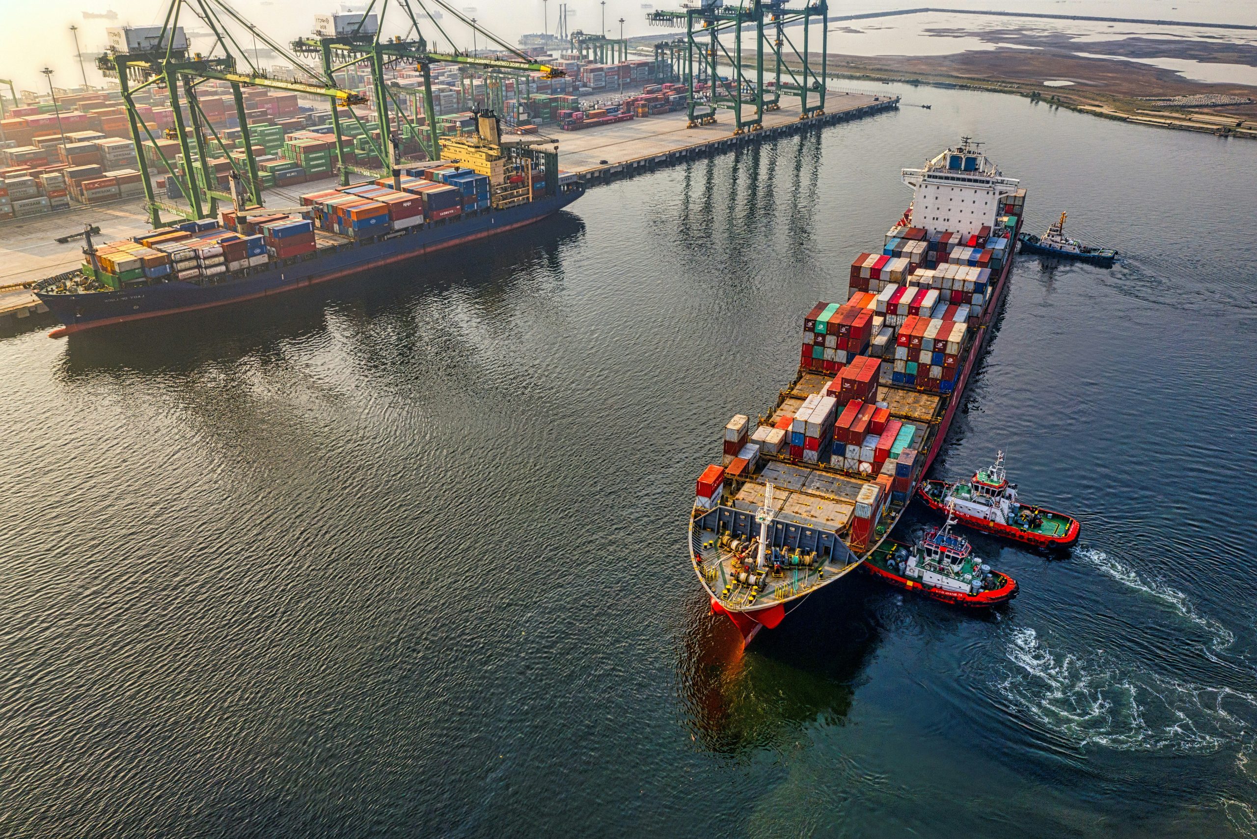Shipping leaving port.
