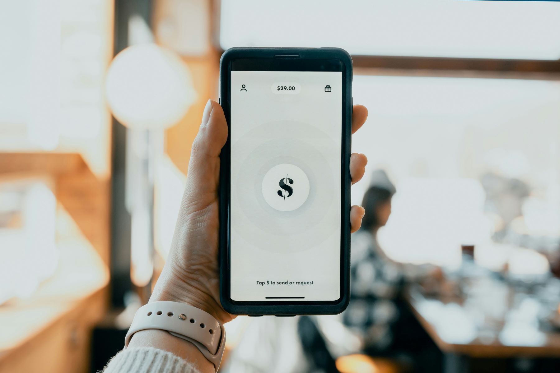 An image of a person holding an iPhone logging onto a shopping e-commerce site.