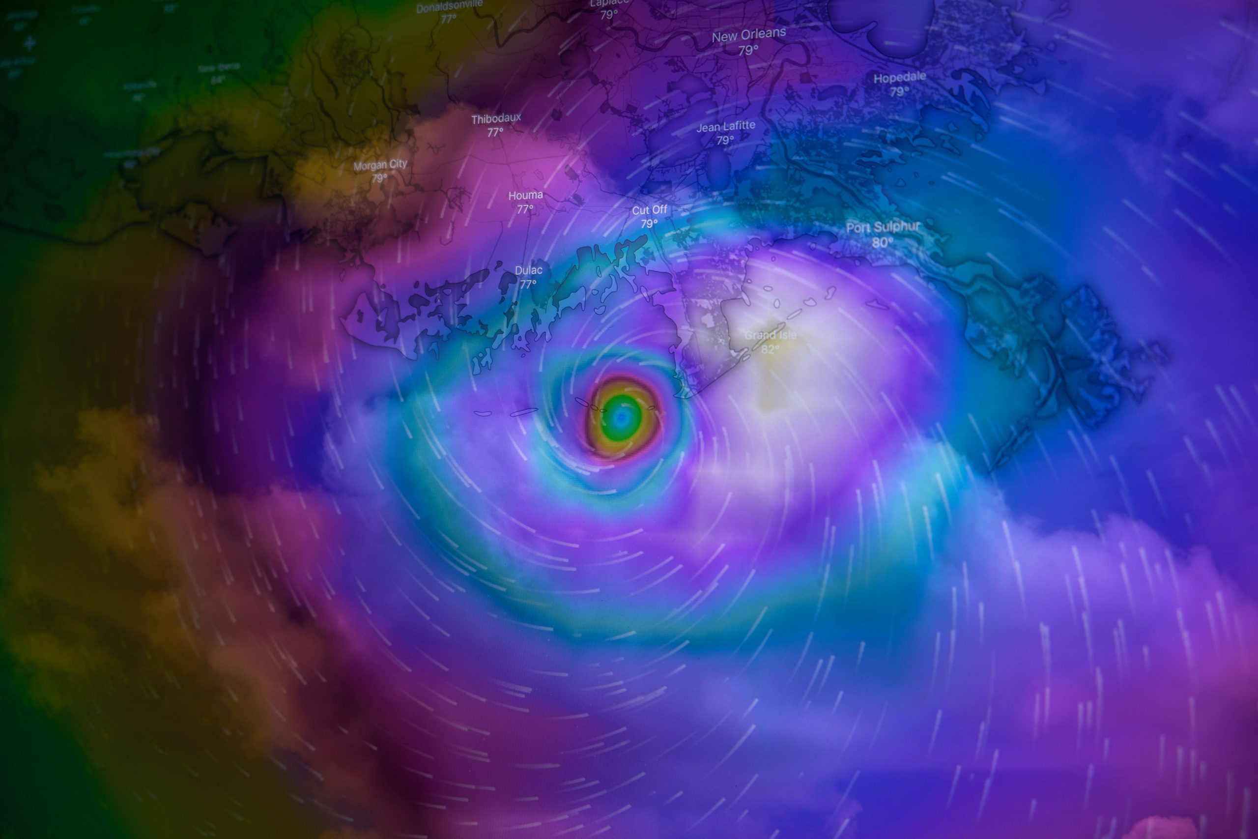 A satellite image of a hurricane.