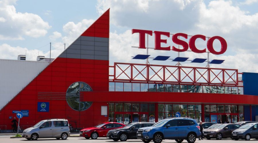 The front of a tesco store.